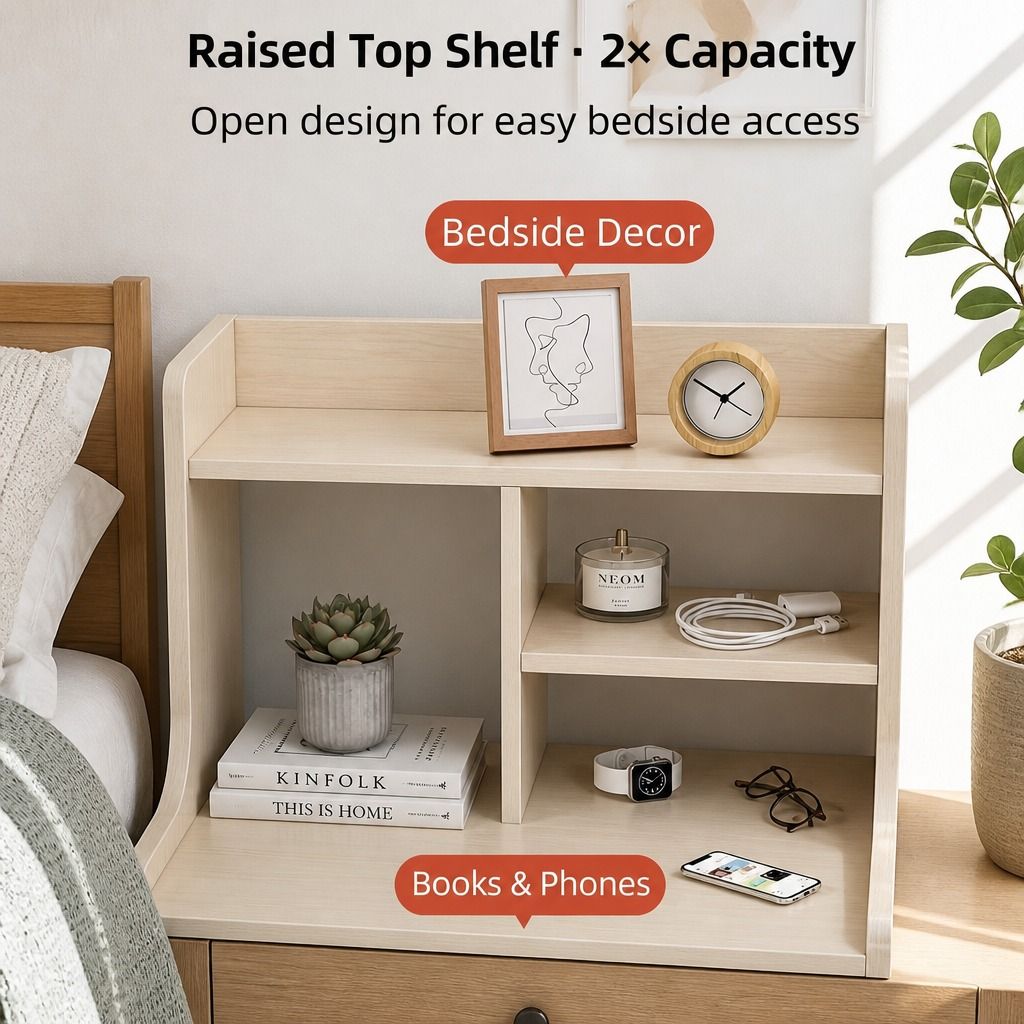 HYGGO Wooden Bedside Table Nightstand Drawer Storage Minimalist Multi-Functional view 4