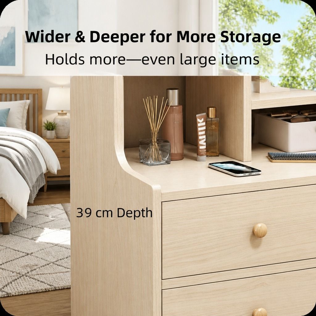 HYGGO Wooden Bedside Table Nightstand Drawer Storage Minimalist Multi-Functional view 5