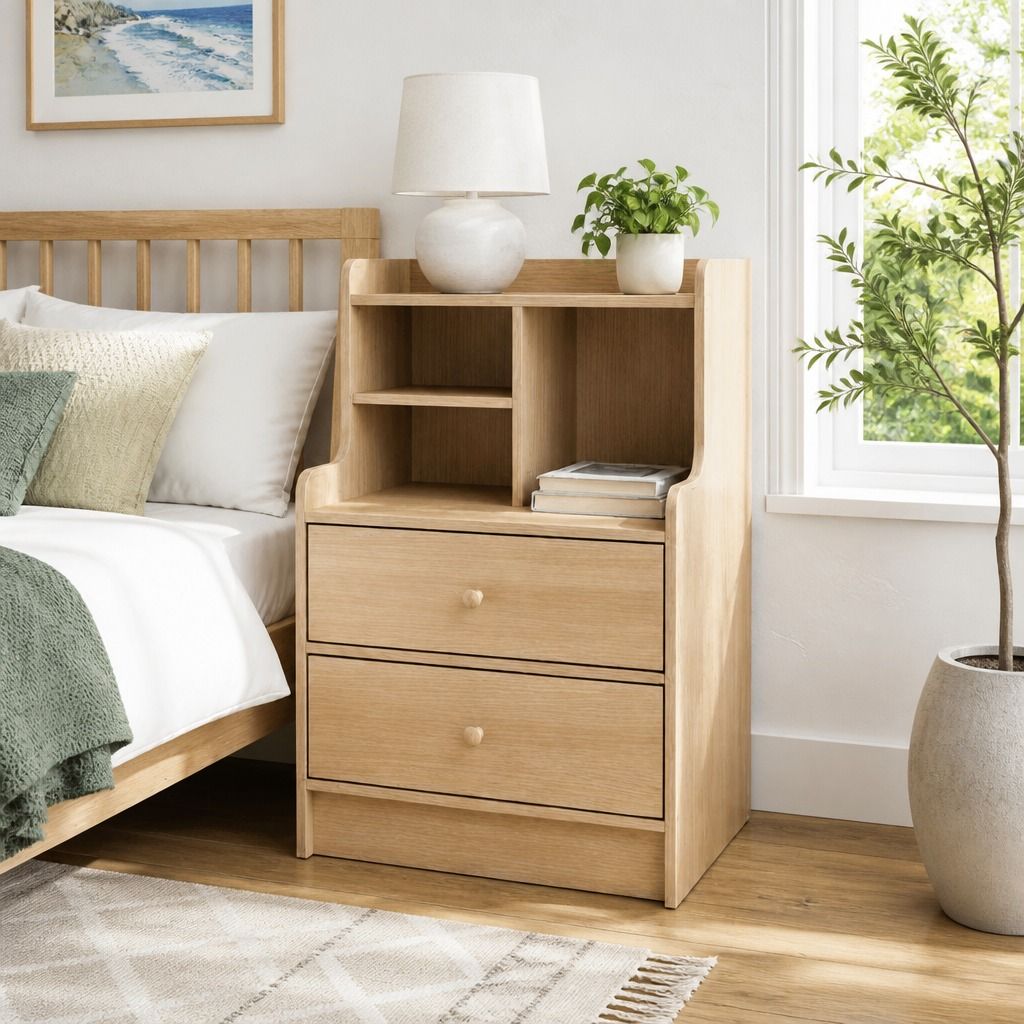 HYGGO Wooden Bedside Table Nightstand Drawer Storage Minimalist Multi-Functional view 12