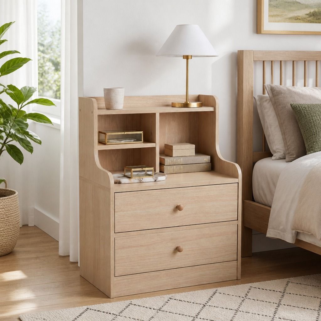 HYGGO Wooden Bedside Table Nightstand Drawer Storage Minimalist Multi-Functional view 13