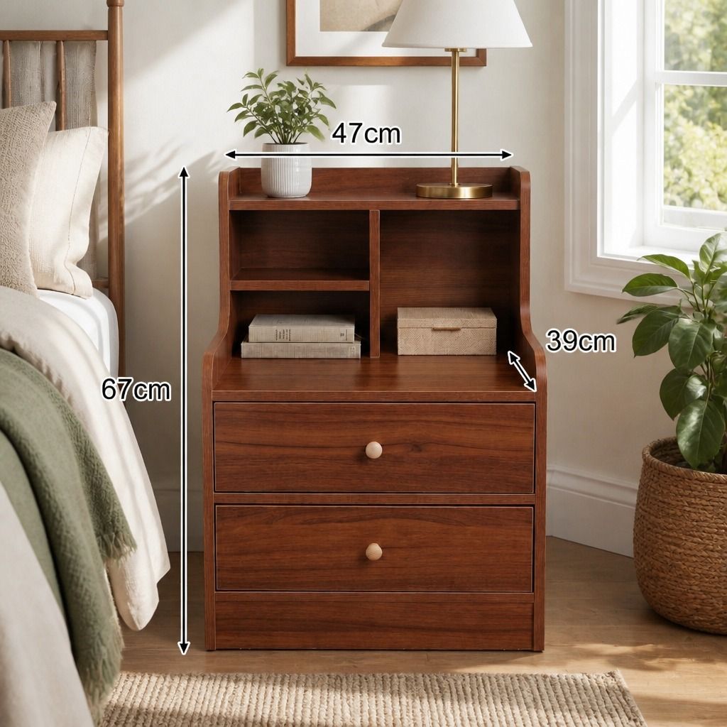 HYGGO Bedside Table Drawer Nightstand Multi-Compartment Storage Reddish-Brown 70cm view 2