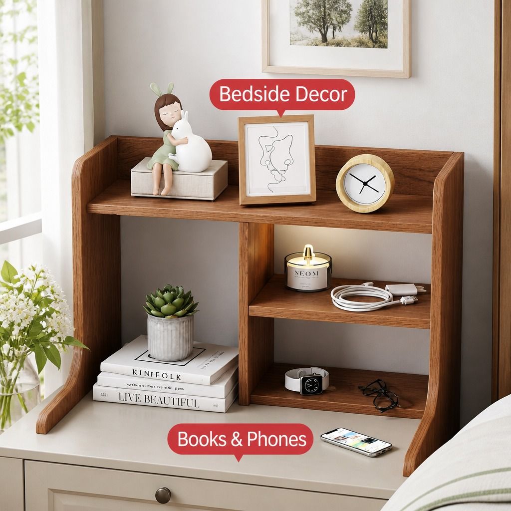 HYGGO Bedside Table Drawer Nightstand Multi-Compartment Storage Reddish-Brown 70cm view 4