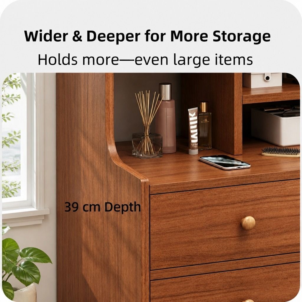 HYGGO Bedside Table Drawer Nightstand Multi-Compartment Storage Reddish-Brown 70cm view 5