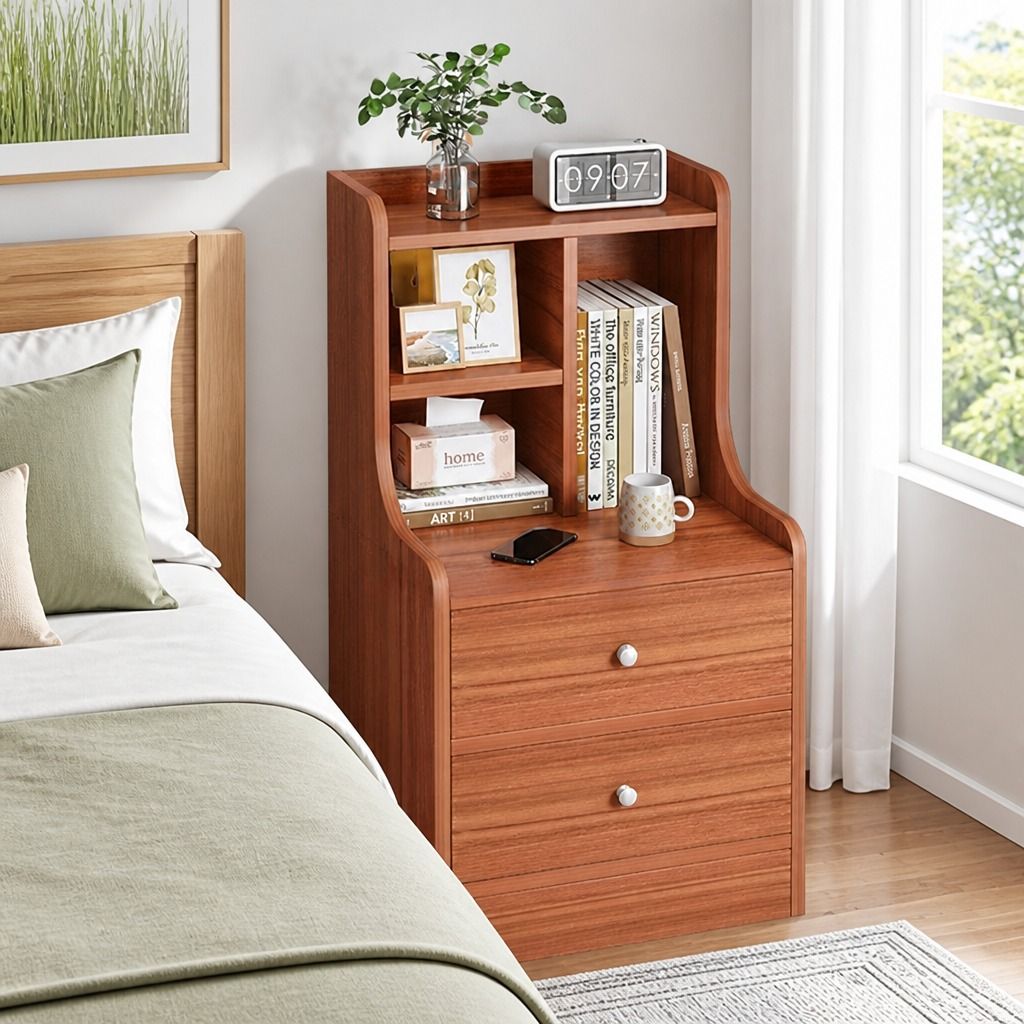 HYGGO Bedside Table Drawer Nightstand Multi-Compartment Storage Reddish-Brown 70cm view 12