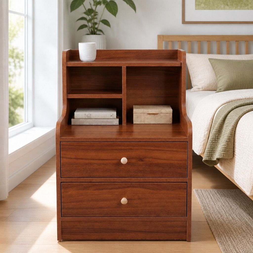 HYGGO Bedside Table Drawer Nightstand Multi-Compartment Storage Reddish-Brown 70cm view 13