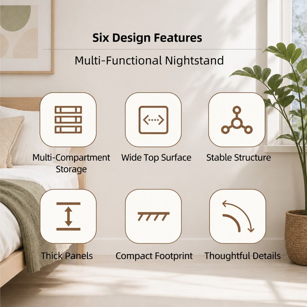 HYGGO Bedside Table Drawer Nightstand Light Gray Wood Grain White Fronts view 3