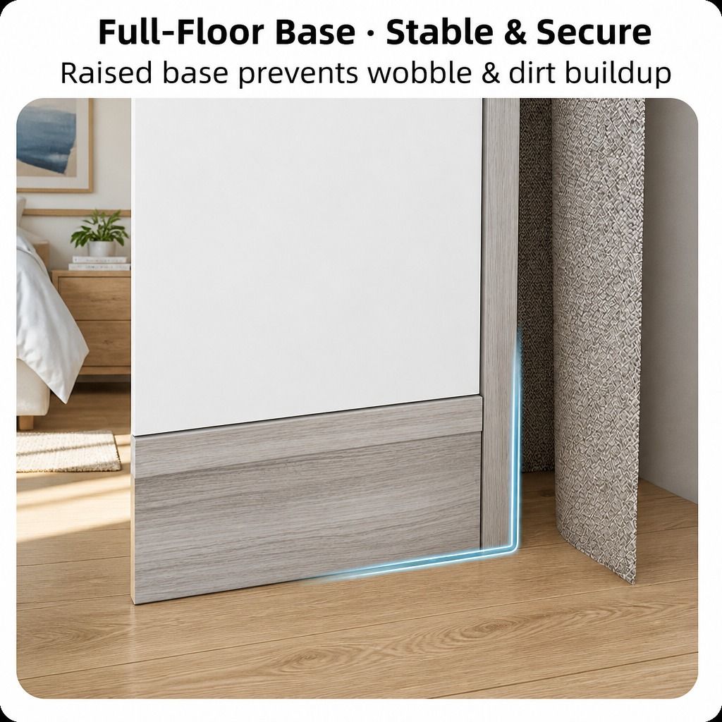 HYGGO Bedside Table Drawer Nightstand Light Gray Wood Grain White Fronts view 8