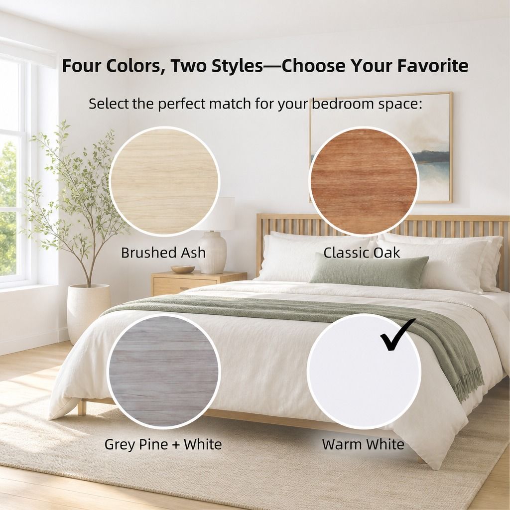 HYGGO Bedside Table Drawer Nightstand Light Gray Wood Grain White Fronts view 10