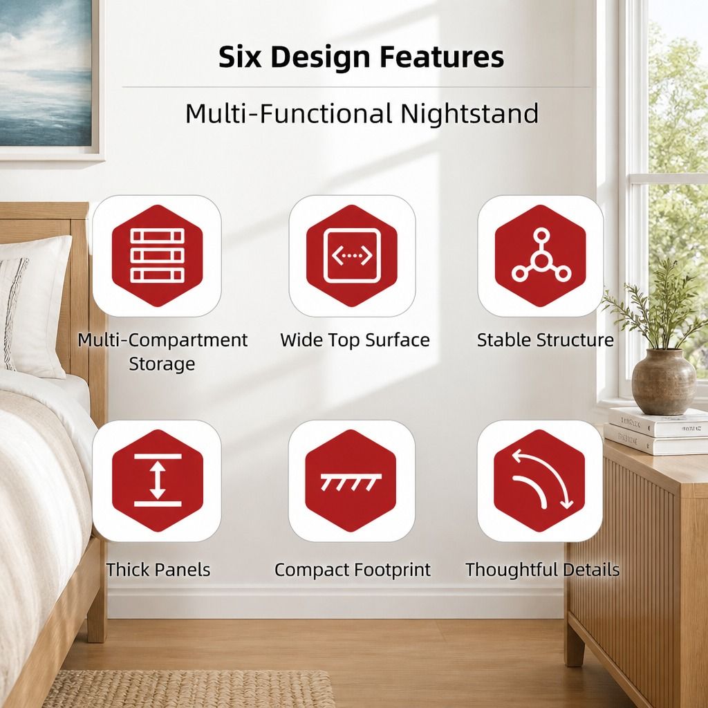 HYGGO White Nightstand Bedside Table Wooden Drawers Storage Sections Curved Sides view 3
