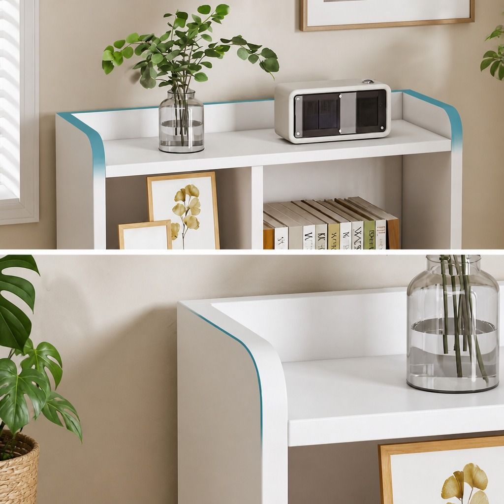 HYGGO White Nightstand Bedside Table Wooden Drawers Storage Sections Curved Sides view 6