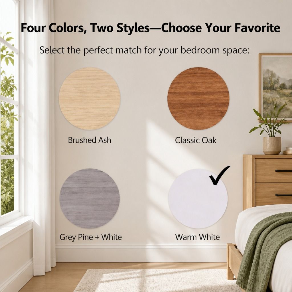 HYGGO White Nightstand Bedside Table Wooden Drawers Storage Sections Curved Sides view 10