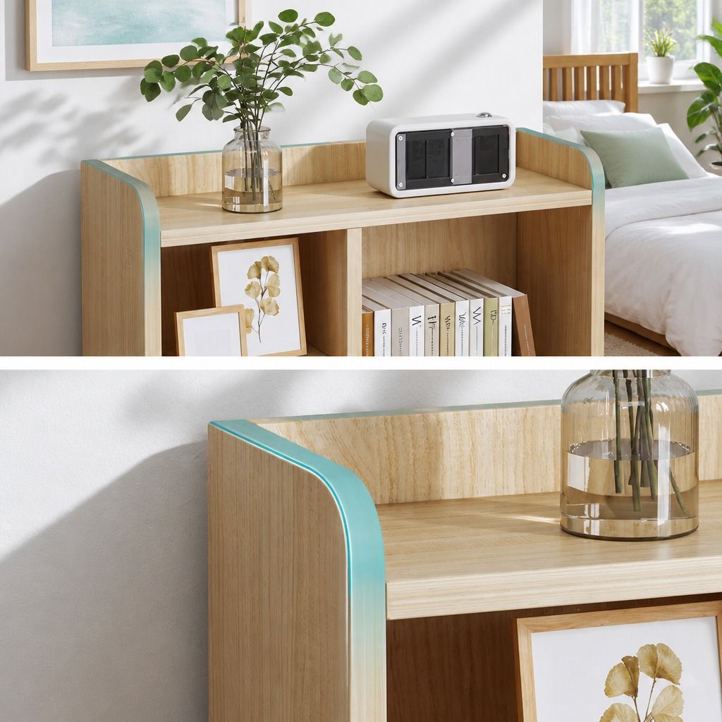 HYGGO Light Wood Bedside Table Drawer Nightstand Open Shelf Storage Tray view 6