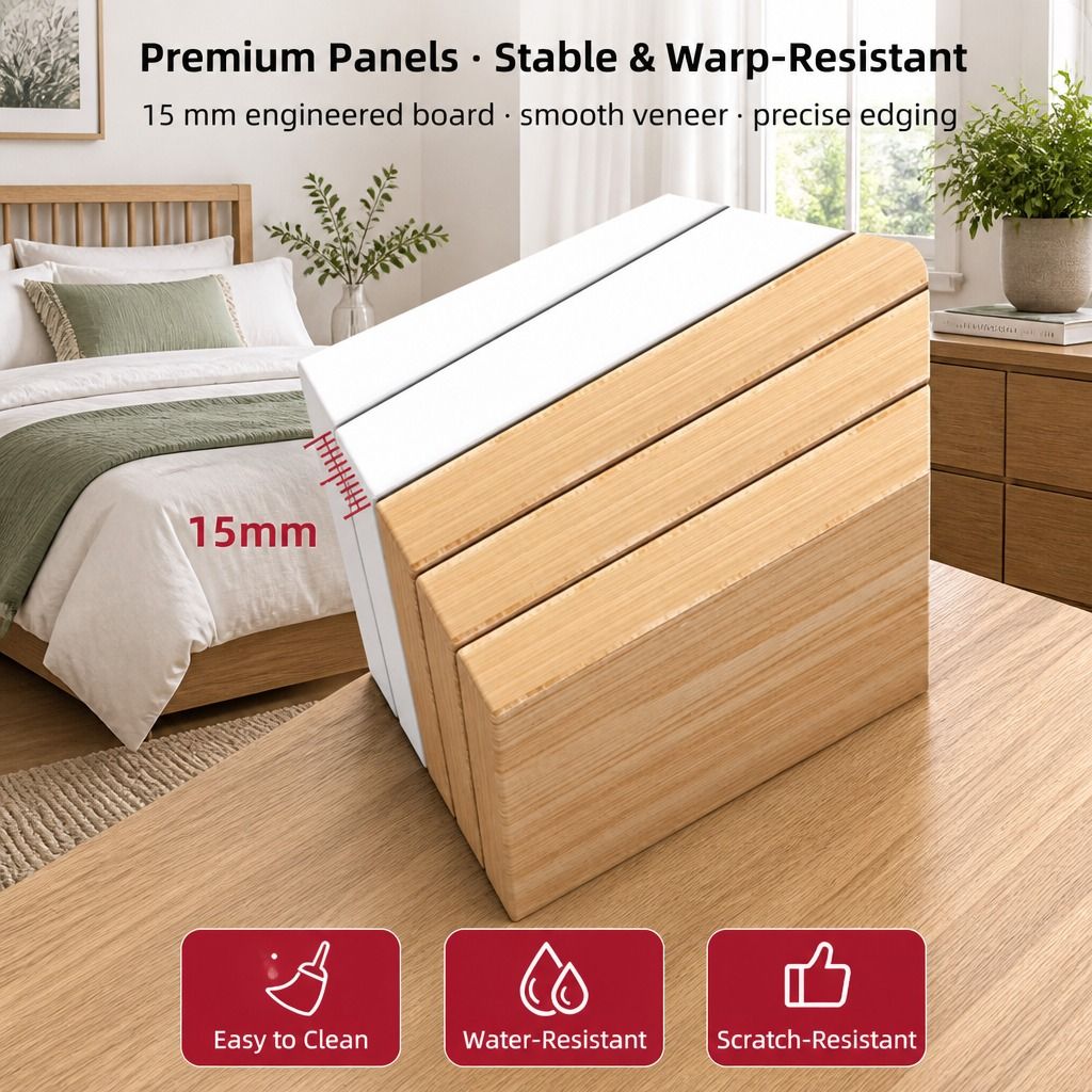 HYGGO Light Wood Bedside Table Drawer Nightstand Open Shelf Storage Tray view 9
