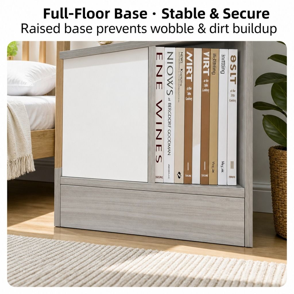 HYGGO Light Gray Bedside Table Nightstand Drawer Open Shelf Secure Storage 70cm view 8