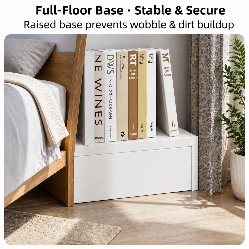 HYGGO White Nightstand Drawer Shelf Storage Tray Wooden Knob Bedside Table view 8