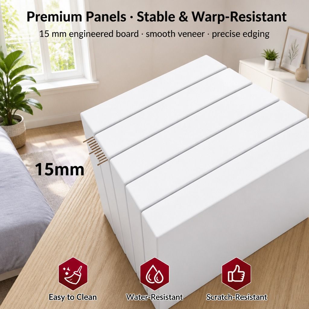HYGGO White Nightstand Drawer Shelf Storage Tray Wooden Knob Bedside Table view 9