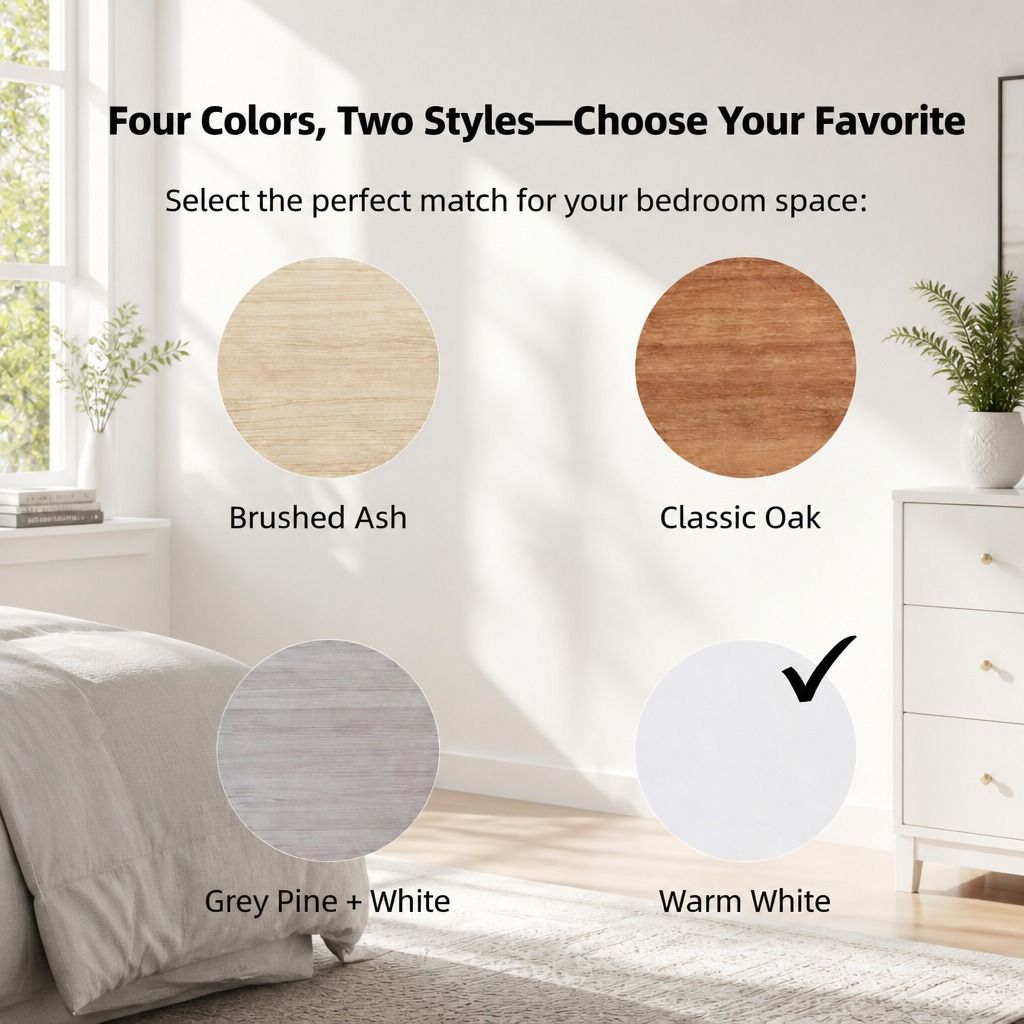 HYGGO White Nightstand Drawer Shelf Storage Tray Wooden Knob Bedside Table view 10