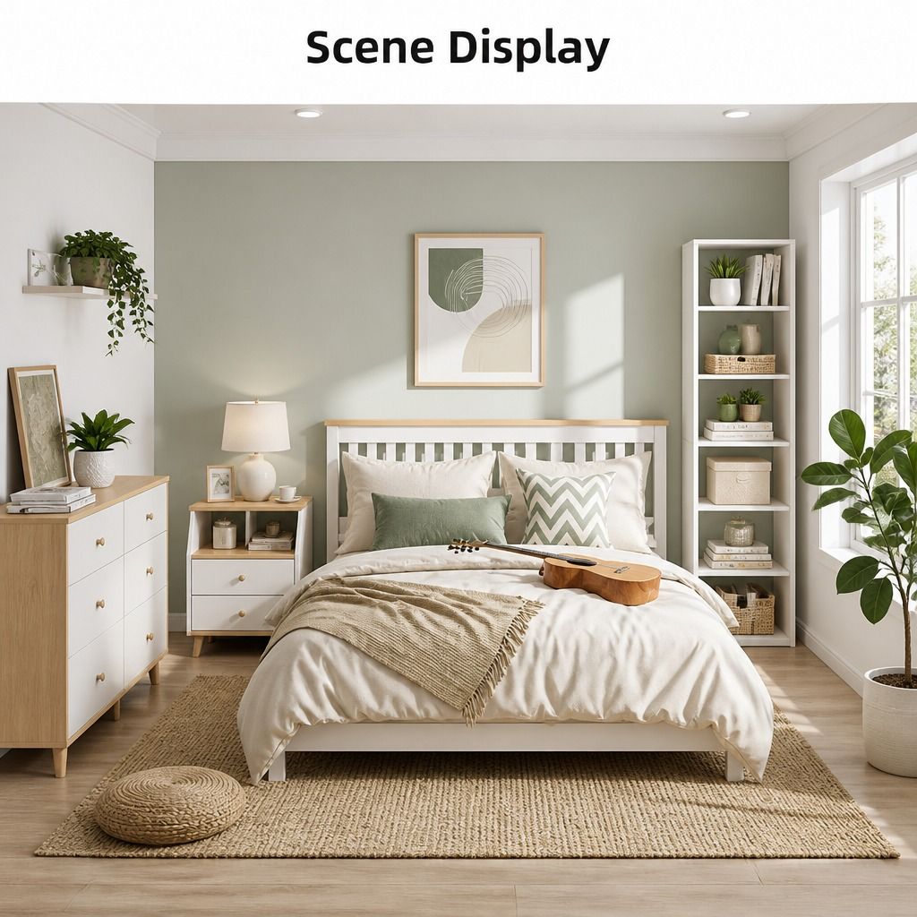 HYGGO Two-Tone Bedside Table Nightstand Drawer Storage Wooden Legs White Wood view 10