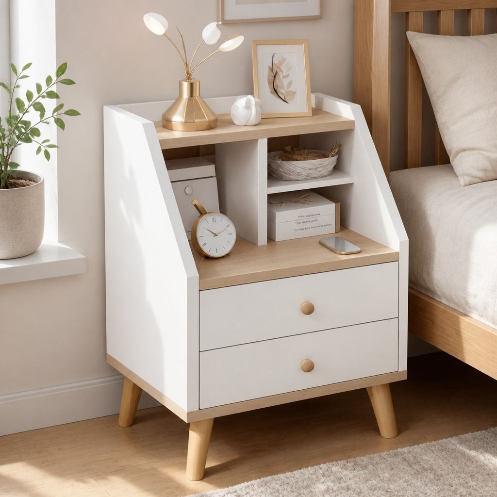 HYGGO Two-Tone Bedside Table Nightstand Drawer Storage Wooden Legs White Wood view 11