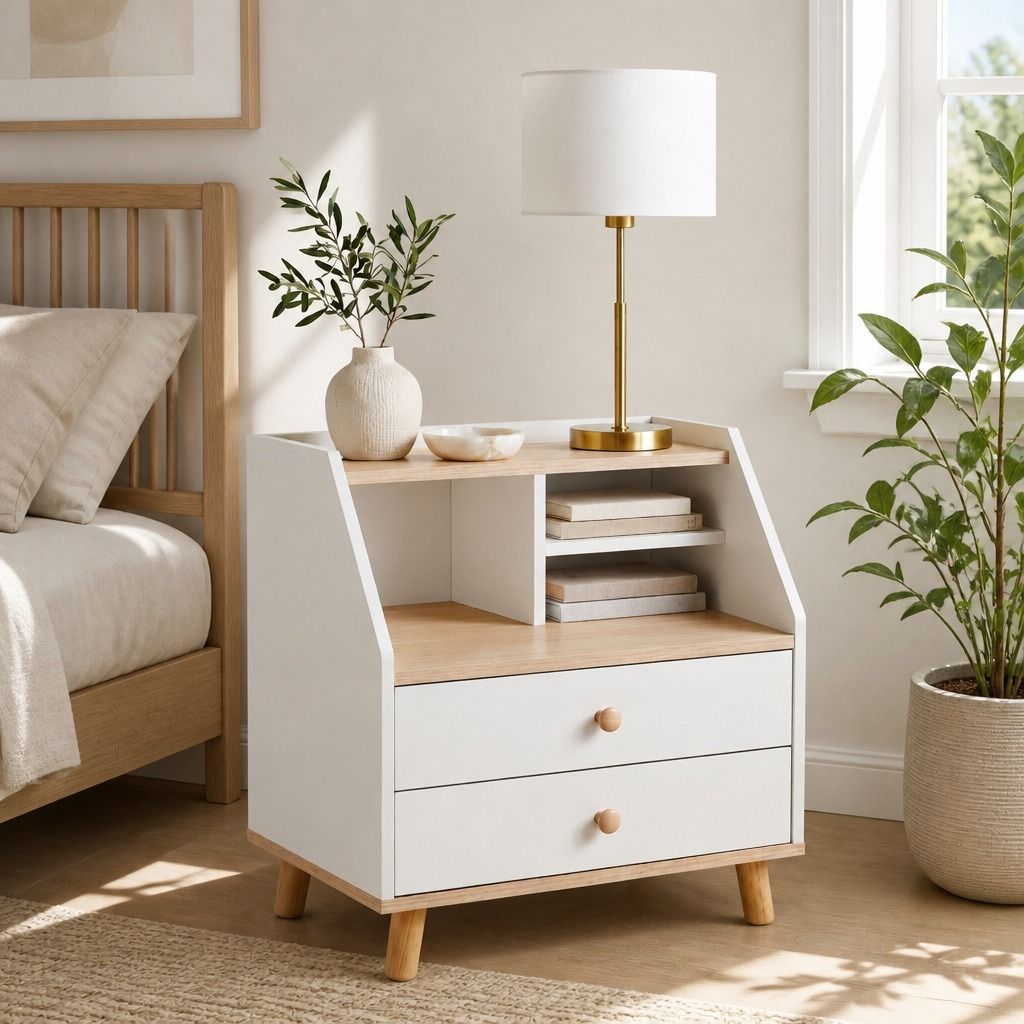 HYGGO Two-Tone Bedside Table Nightstand Drawer Storage Wooden Legs White Wood view 12