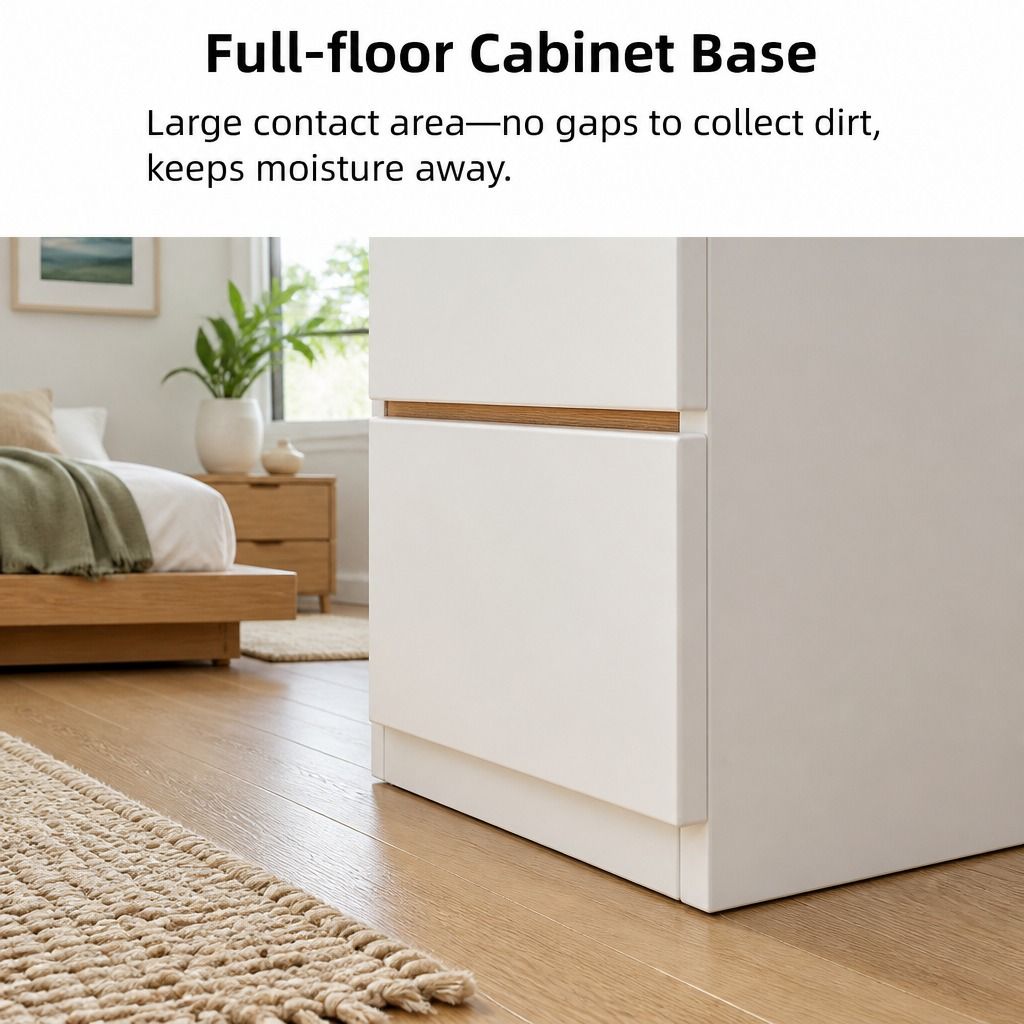 HYGGO Bedside Table Drawer Nightstand Warm White Double Drawer Finger Pull Modern view 8