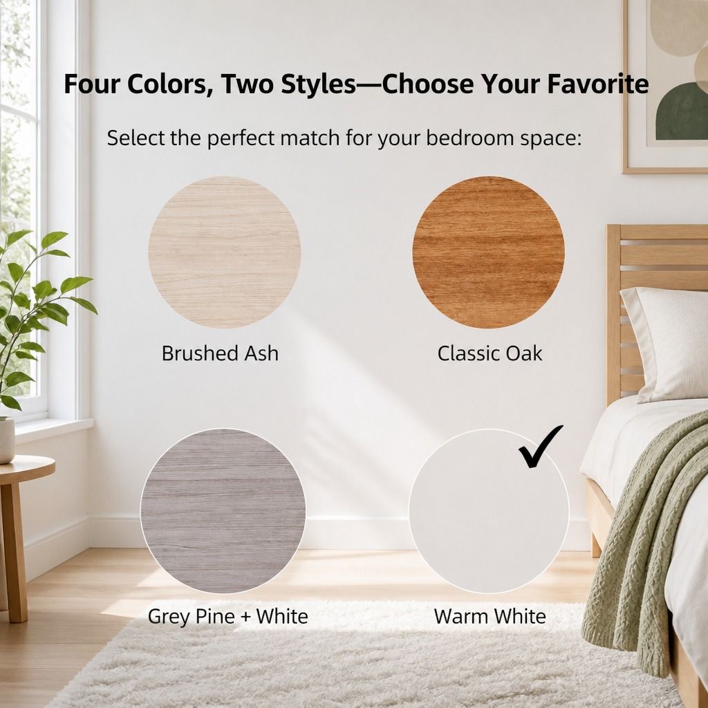 HYGGO Bedside Table Drawer Nightstand Warm White Double Drawer Finger Pull Modern view 9