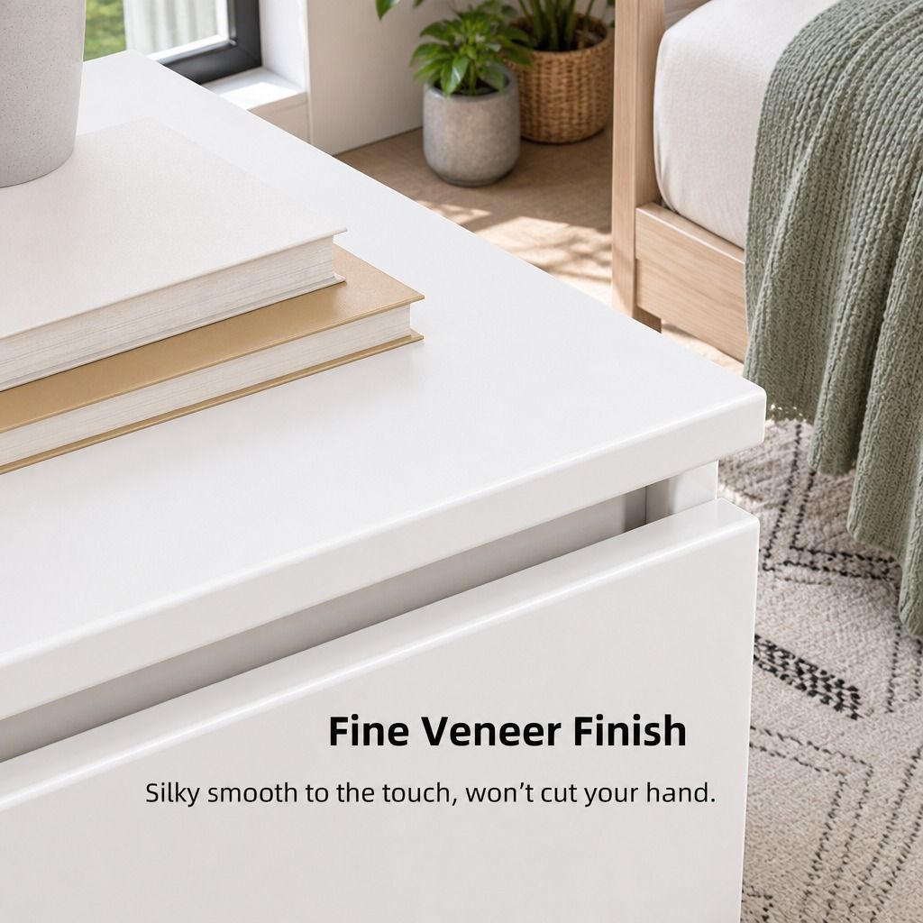 HYGGO Bedside Table Drawer Nightstand Warm White Triple Drawer Finger Pull Modern view 5