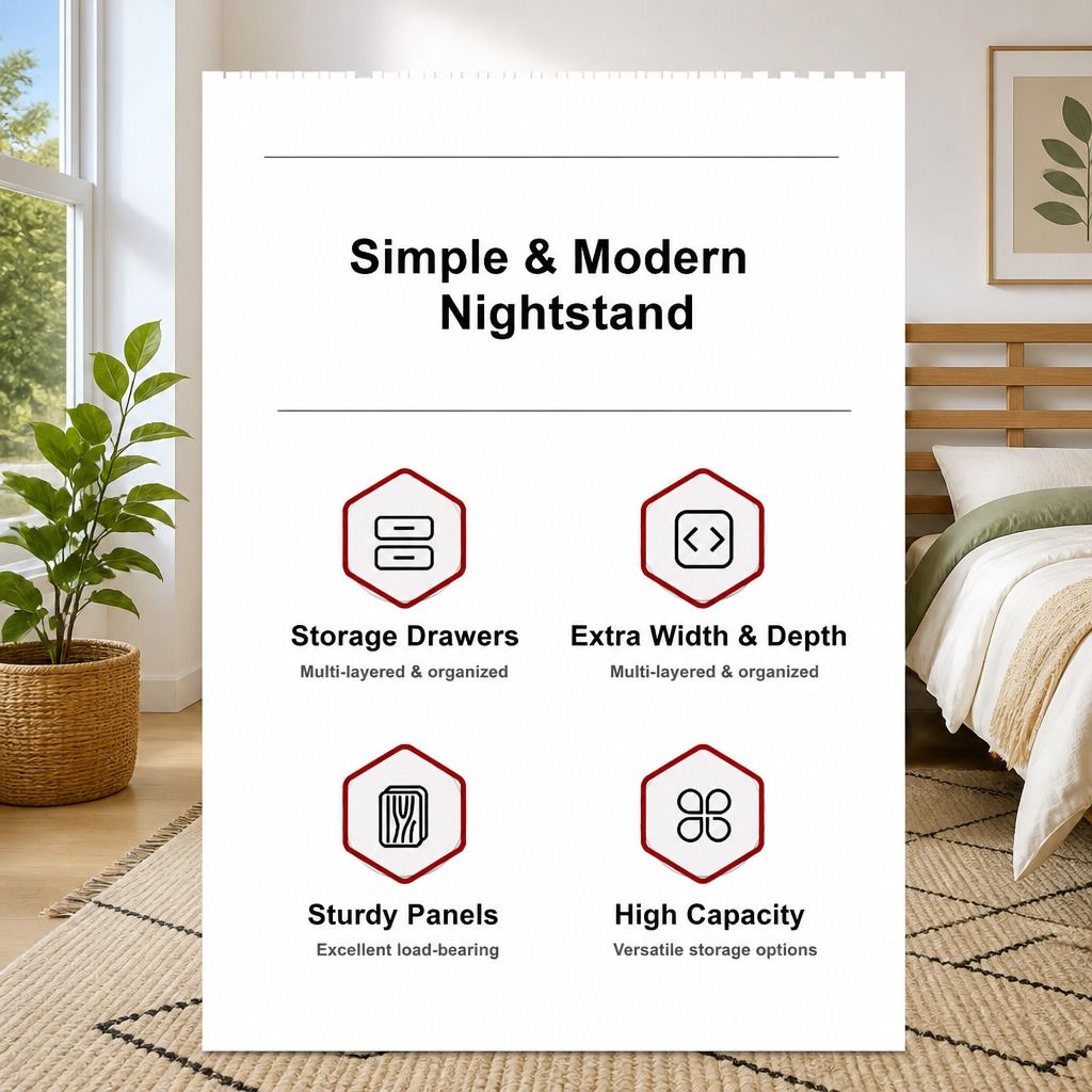 HYGGO Bedside Table Drawer Nightstand Warm White Triple Drawer Finger Pull Modern view 7