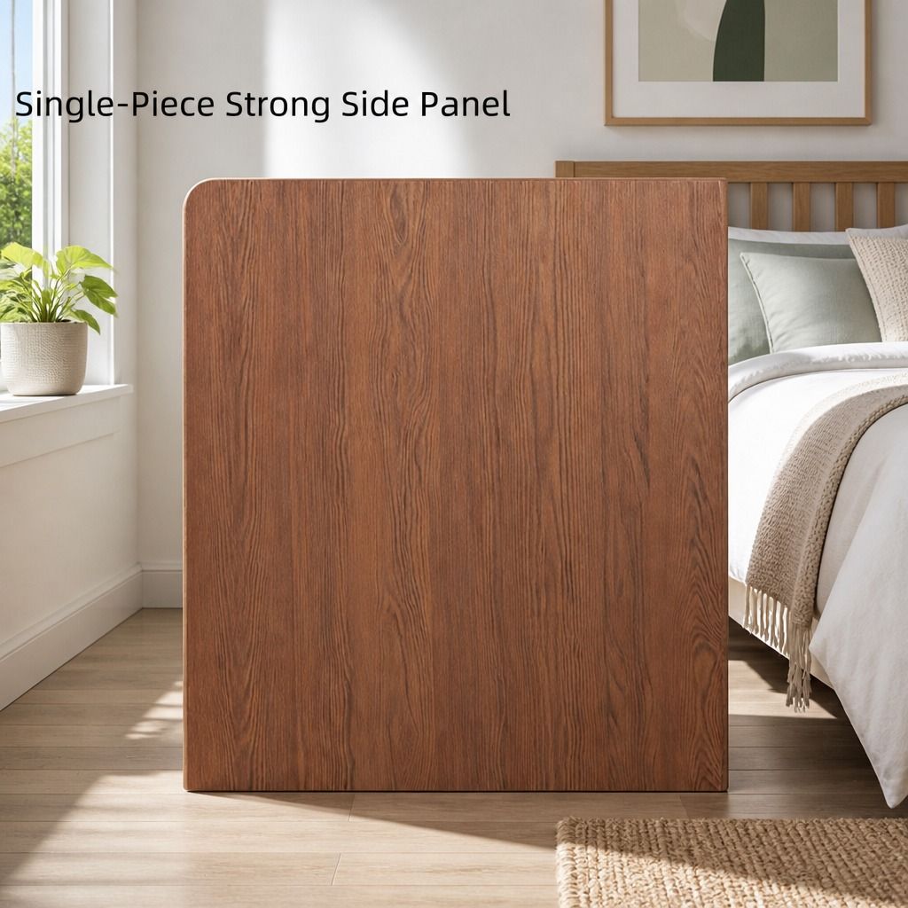HYGGO Vintage Bedside Table Walnut Nightstand Drawer Open Shelf White Knob 48cm view 3