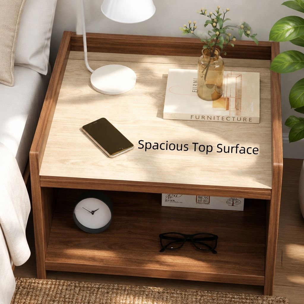 HYGGO Vintage Bedside Table Walnut Nightstand Drawer Open Shelf White Knob 48cm view 7