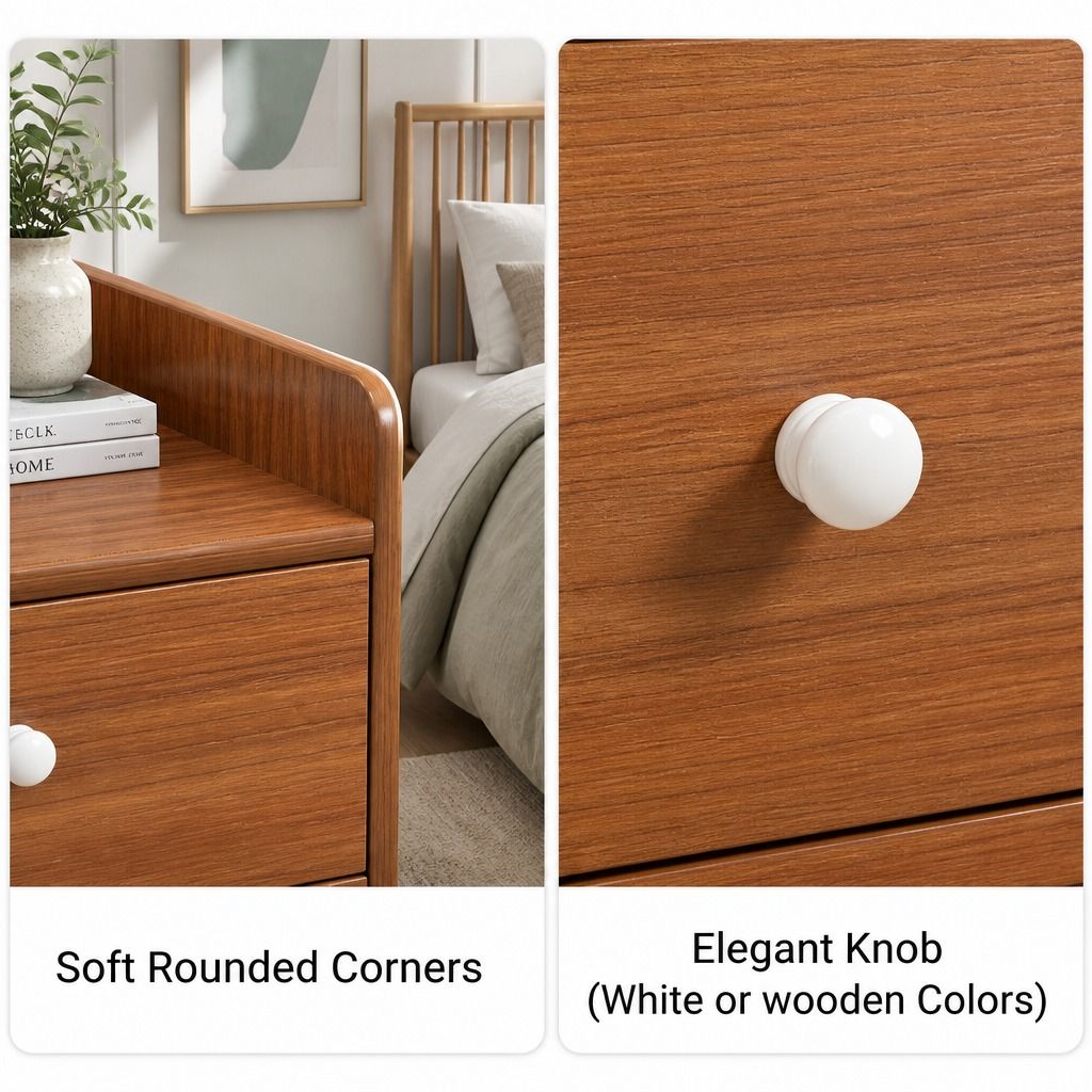 HYGGO Vintage Bedside Table Walnut Nightstand Drawer Open Shelf White Knob 48cm view 9