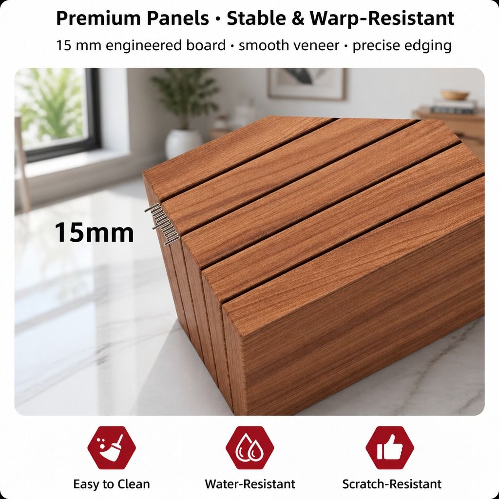 HYGGO Bedside Table Nightstand Walnut Wood Grain Double Drawer Tray Top White view 5