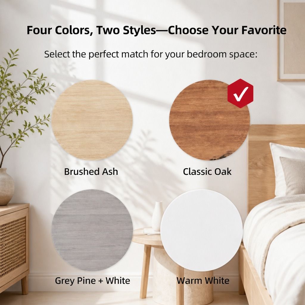 HYGGO Bedside Table Nightstand Walnut Wood Grain Double Drawer Tray Top White view 6