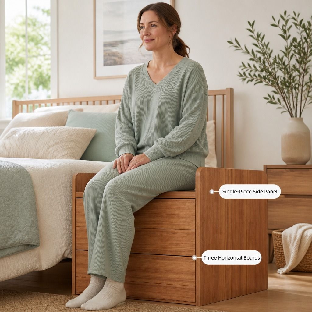 HYGGO Bedside Table Nightstand Walnut Wood Grain Double Drawer Tray Top White view 8