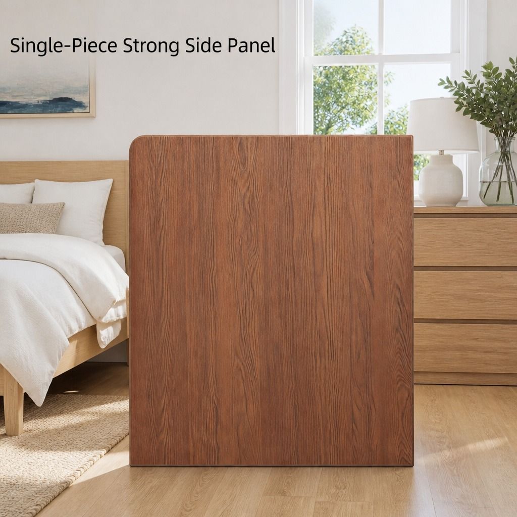 HYGGO Bedside Table Nightstand Walnut Wood Grain Double Drawer Tray Top White view 10