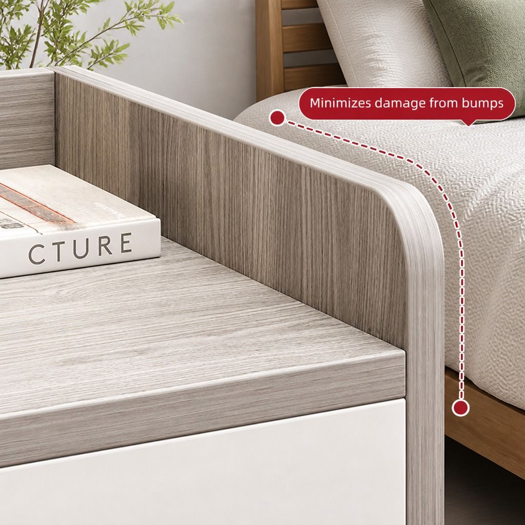 HYGGO Bedside Table Drawer Nightstand Light Gray Wood Grain Storage Tray White view 4