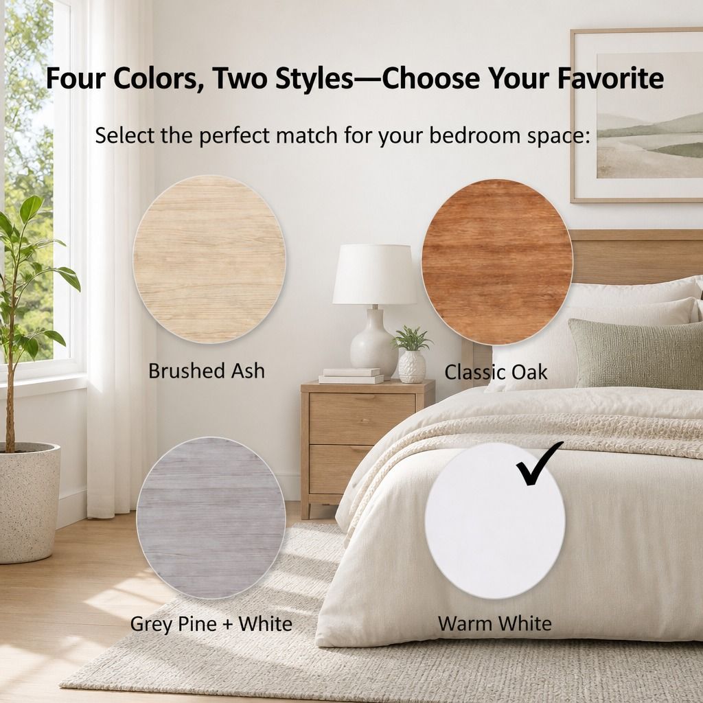 HYGGO Bedside Table Drawer Nightstand Light Gray Wood Grain Storage Tray White view 6