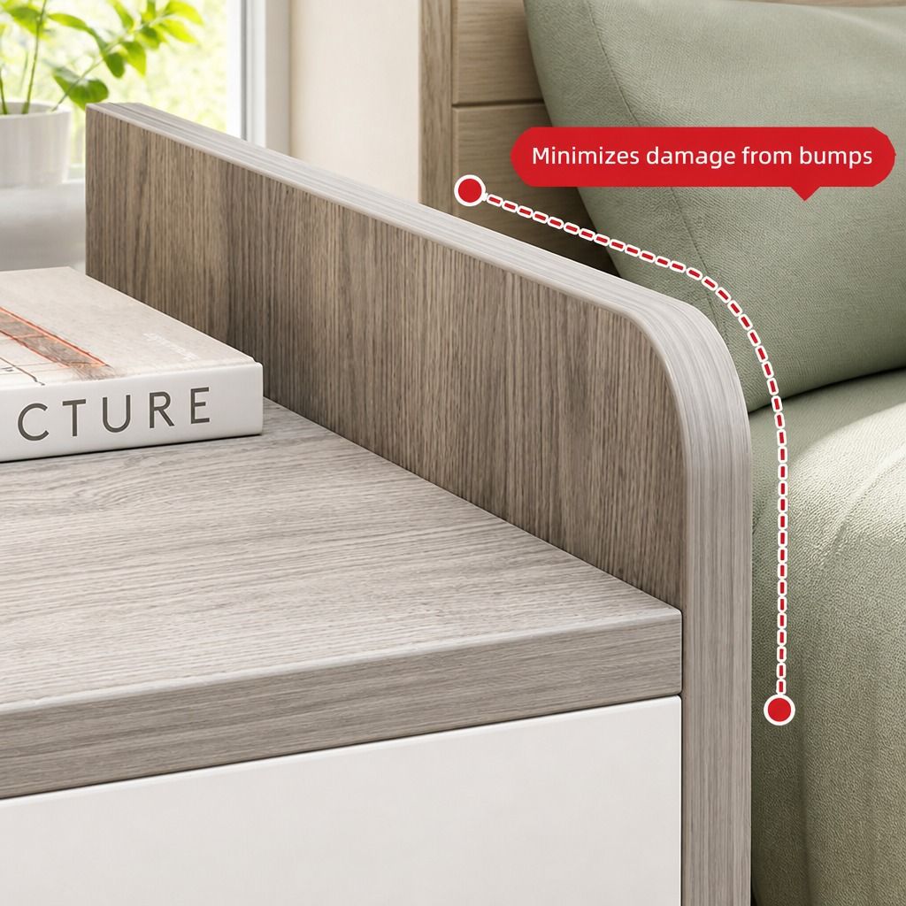 HYGGO Two-Tone Bedside Table Nightstand Light Gray White Drawers Wooden Knobs view 4