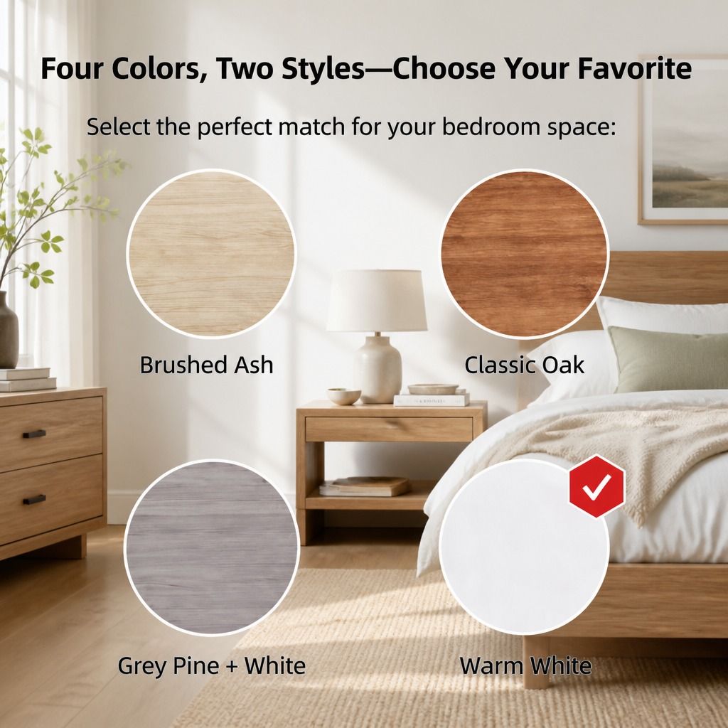 HYGGO Two-Tone Bedside Table Nightstand Light Gray White Drawers Wooden Knobs view 6