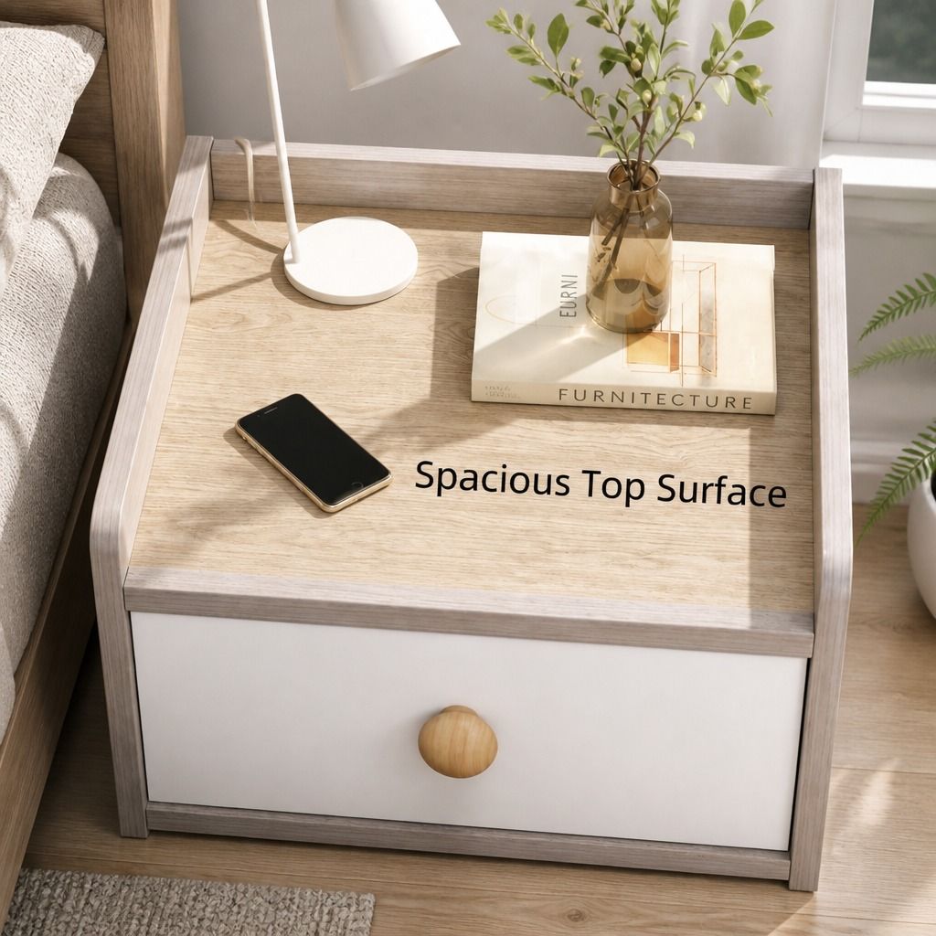 HYGGO Two-Tone Bedside Table Nightstand Light Gray White Drawers Wooden Knobs view 7