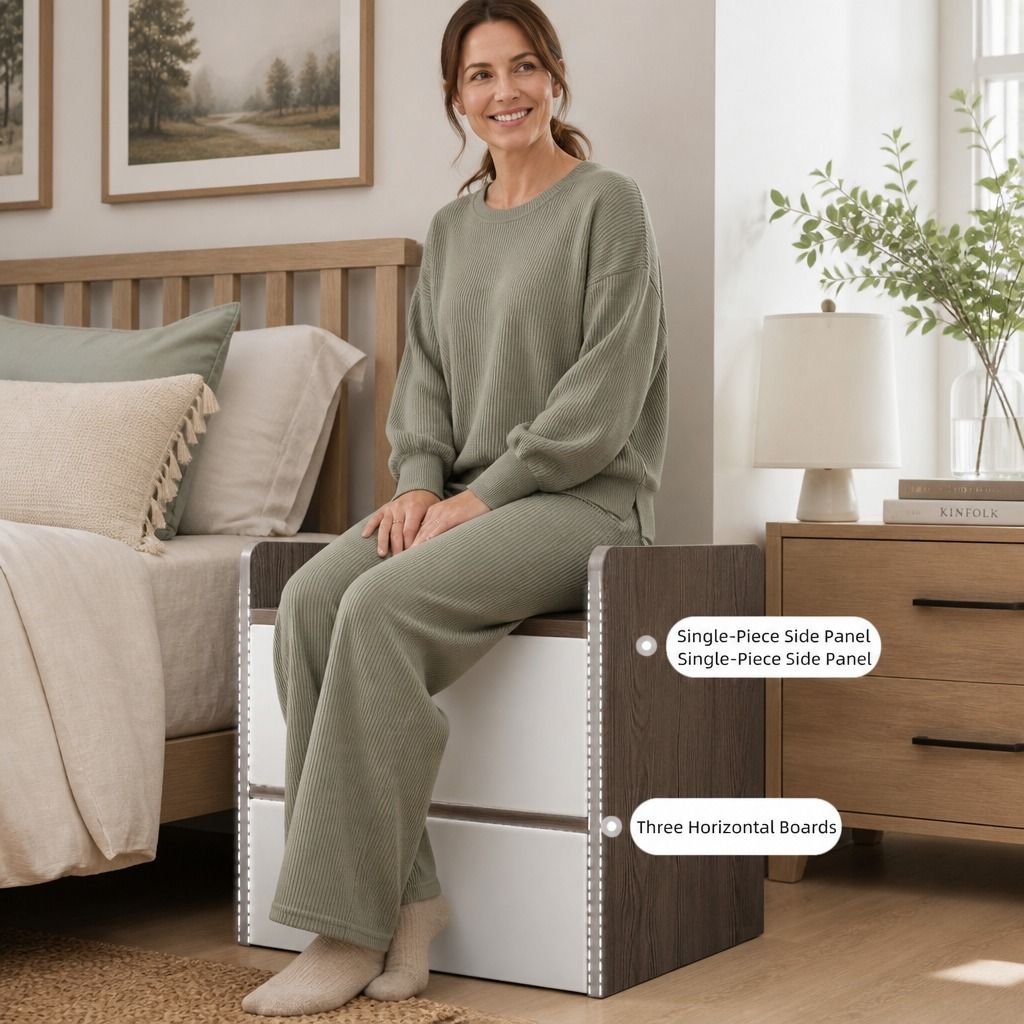 HYGGO Two-Tone Bedside Table Nightstand Light Gray White Drawers Wooden Knobs view 8