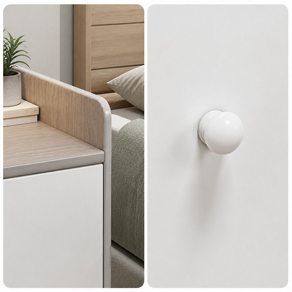 HYGGO Two-Tone Bedside Table Nightstand Light Gray White Drawers Wooden Knobs view 9