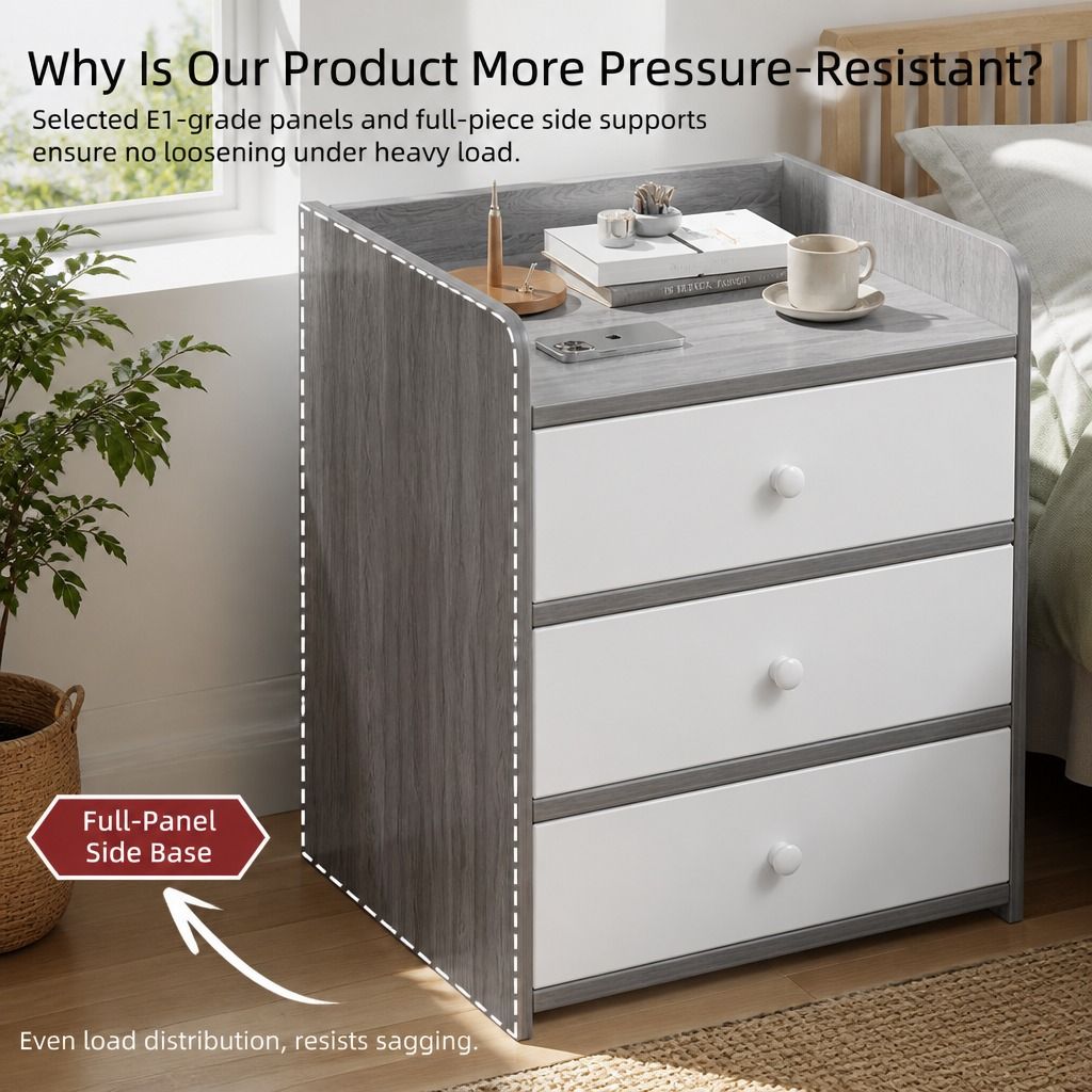 HYGGO Two-Tone Bedside Table Nightstand Light Gray White Drawers Wooden Knobs view 10