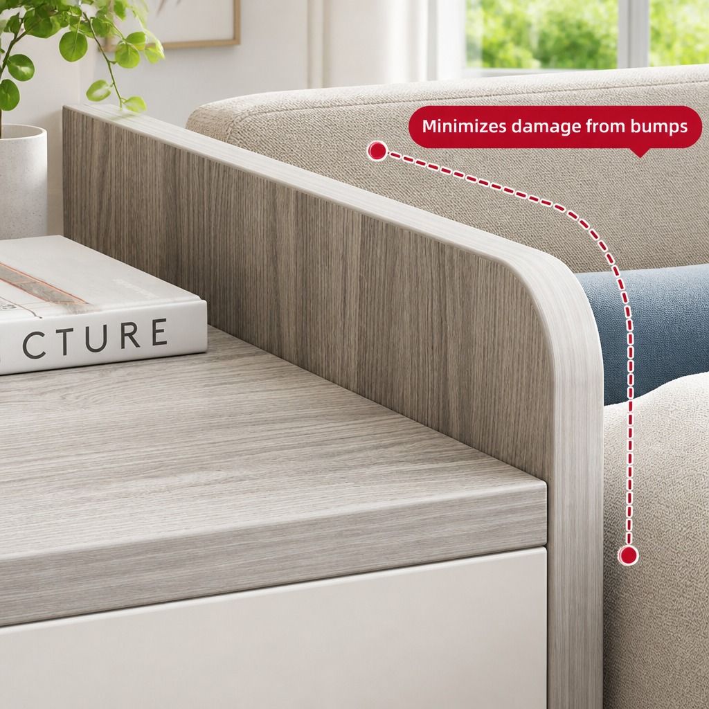 HYGGO Bedside Table Drawer Nightstand Light Gray Wood Grain 3 Drawers Wooden Knobs view 4