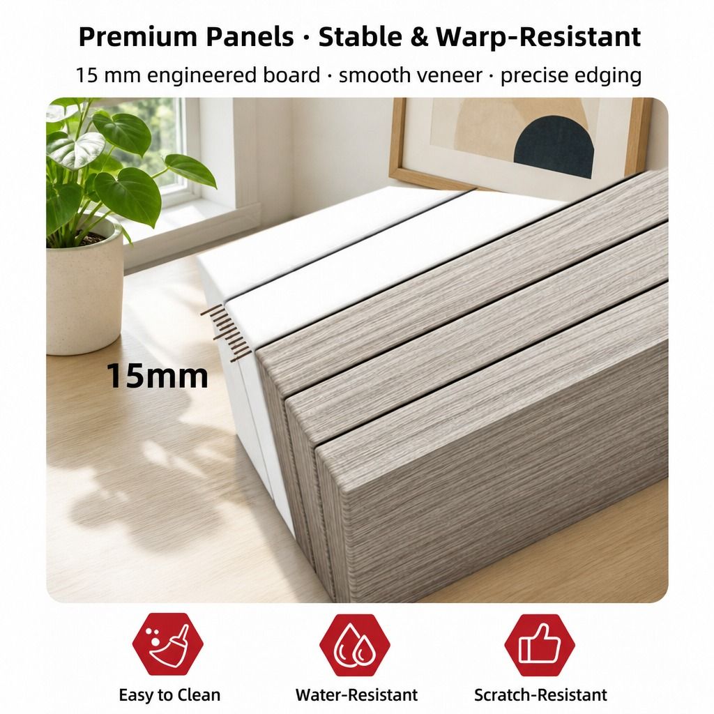 HYGGO Bedside Table Drawer Nightstand Light Gray Wood Grain 3 Drawers Wooden Knobs view 5