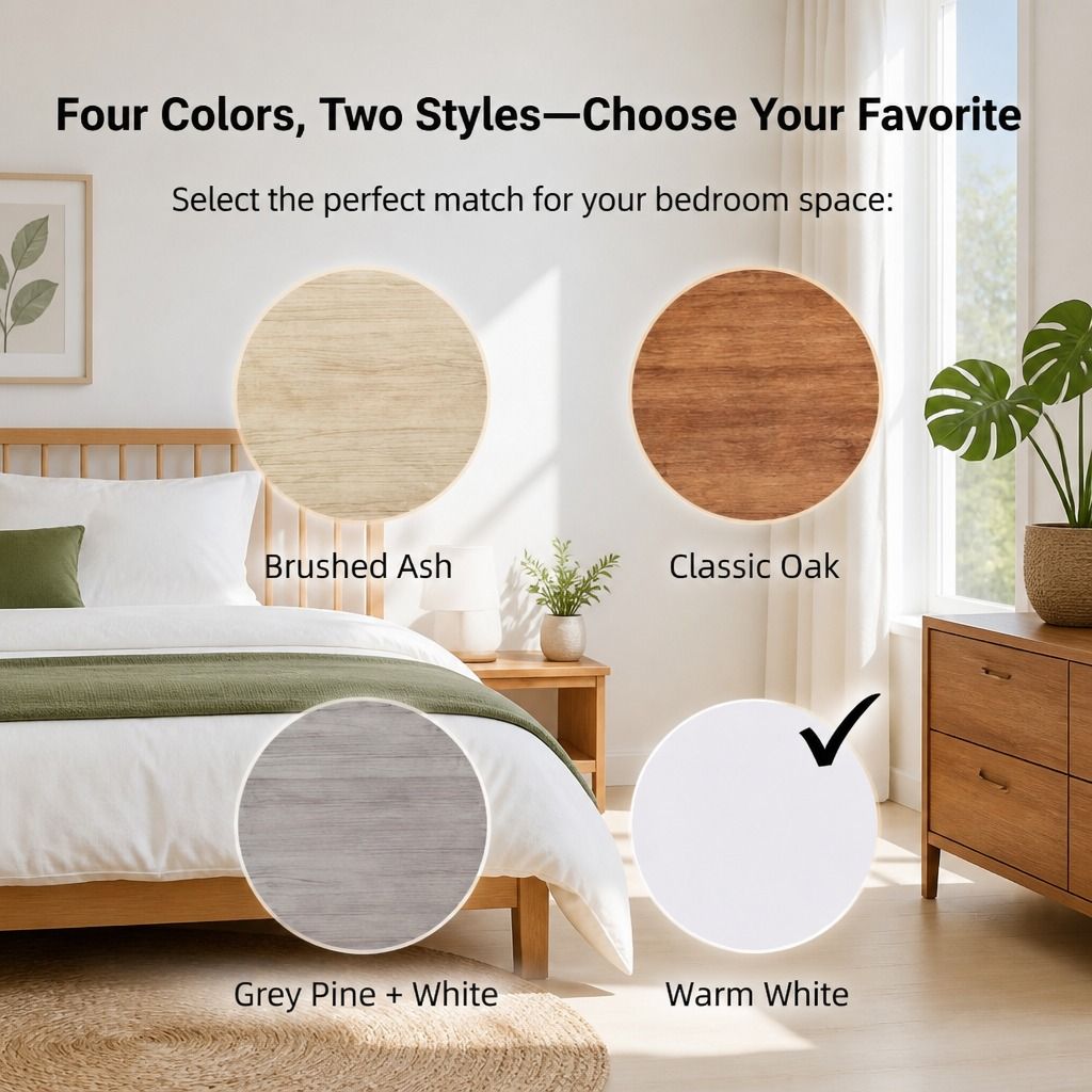 HYGGO Bedside Table Drawer Nightstand Light Gray Wood Grain 3 Drawers Wooden Knobs view 6