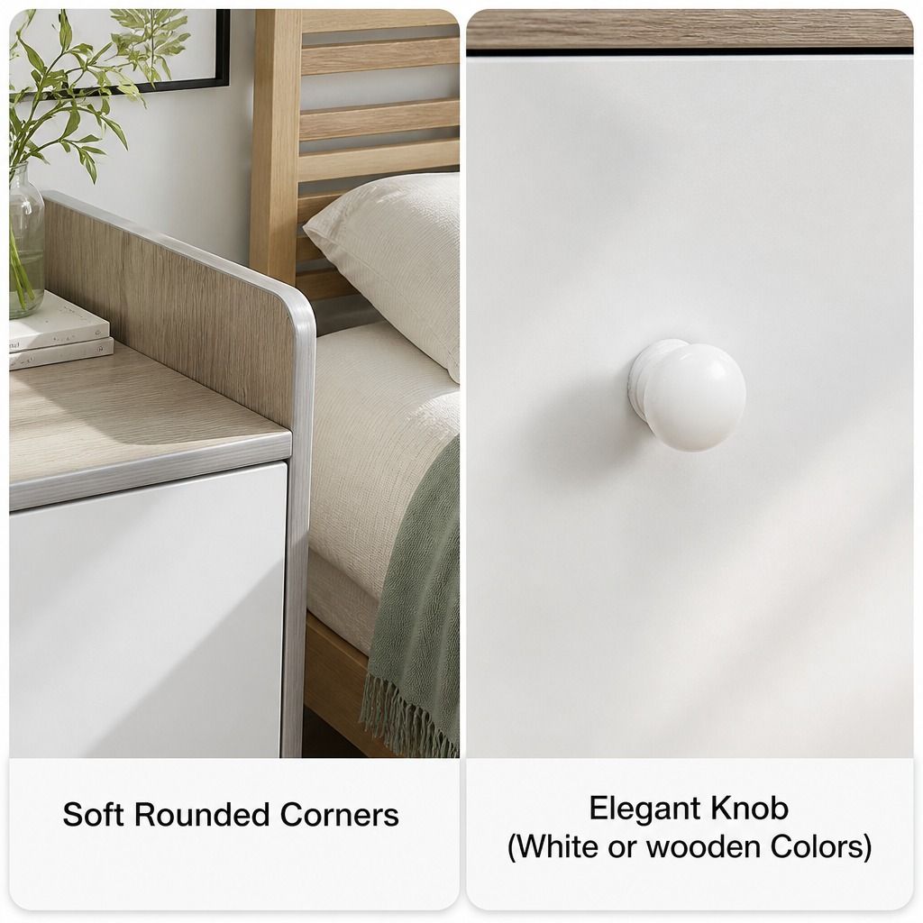 HYGGO Bedside Table Drawer Nightstand Light Gray Wood Grain 3 Drawers Wooden Knobs view 9