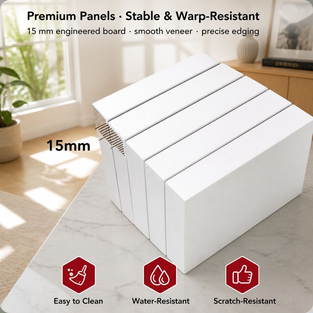 HYGGO White Minimalist Nightstand Double Drawer Bedside Table Wooden Handles Tray view 5