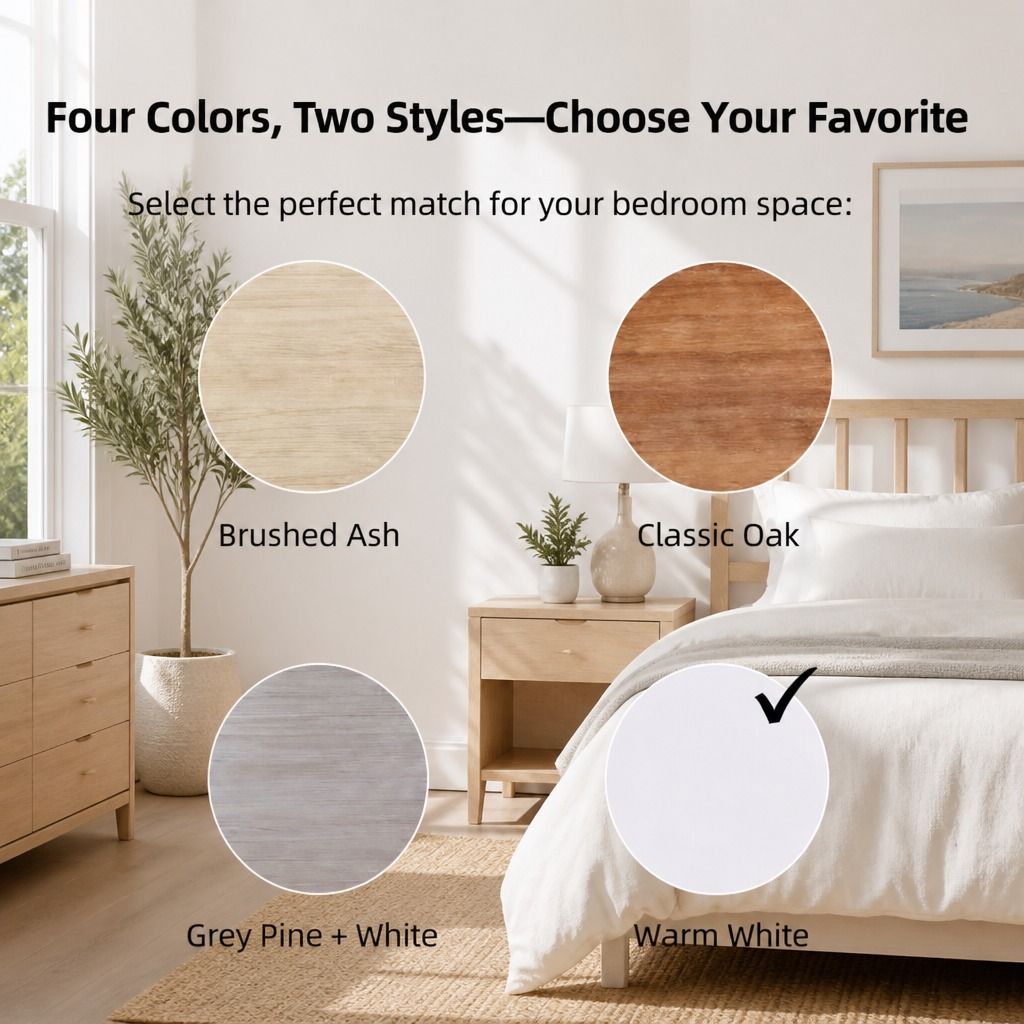 HYGGO White Minimalist Nightstand Double Drawer Bedside Table Wooden Handles Tray view 6