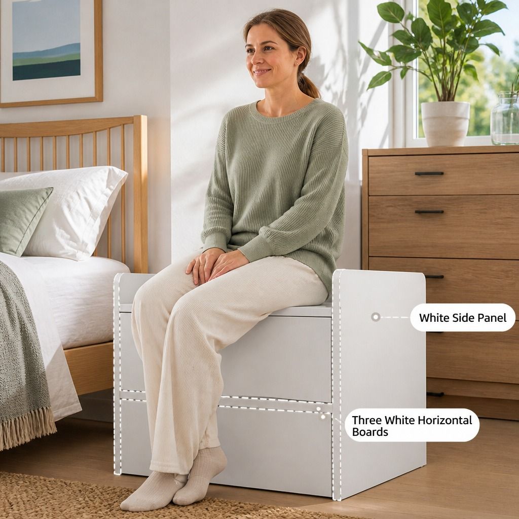 HYGGO White Minimalist Nightstand Double Drawer Bedside Table Wooden Handles Tray view 8
